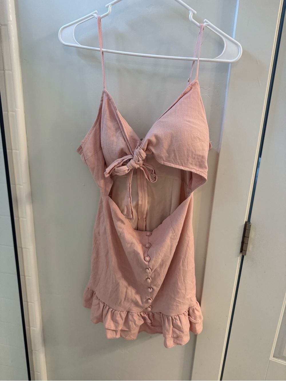 Pink Tie-Front Ruffle Mini Dress